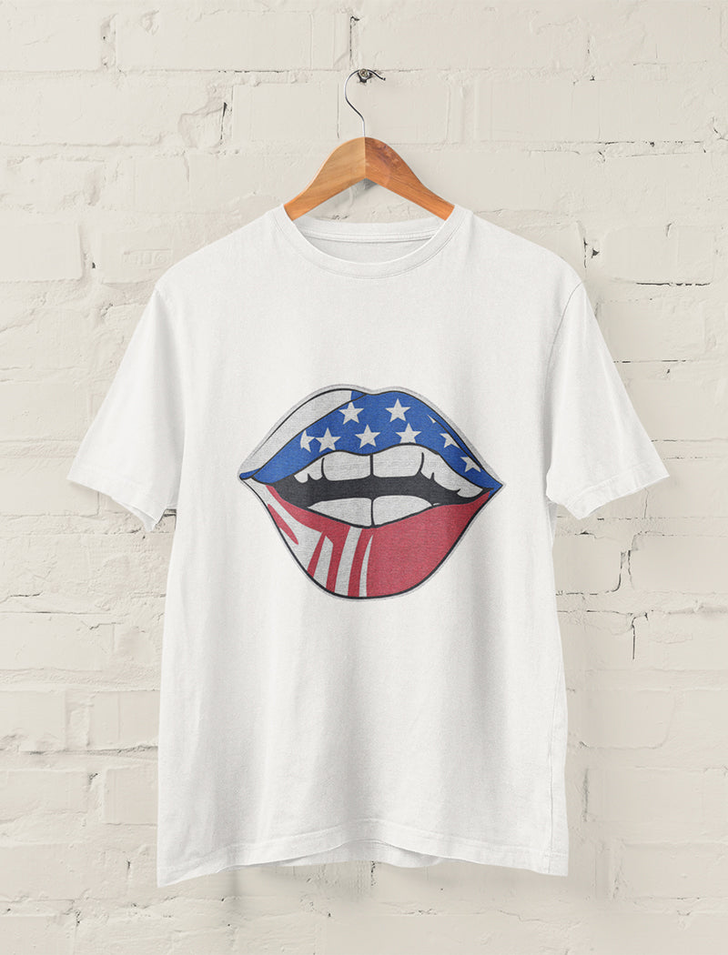 Flag Print Lips Graphic Tee