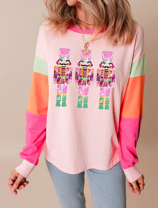 Multicolor Print Crew Neck Long Sleeve Top