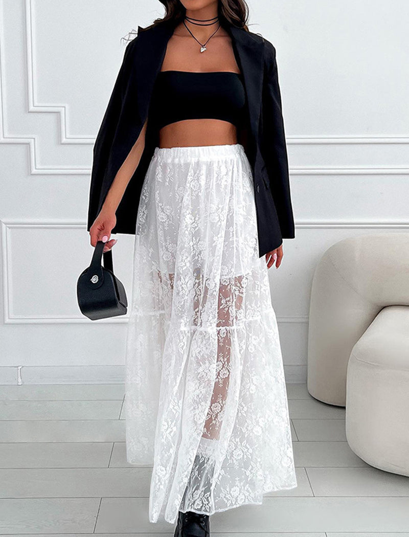 Sheer Lace Midi Skirt