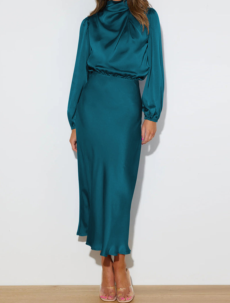 Satin Long Sleeve Midi Dress