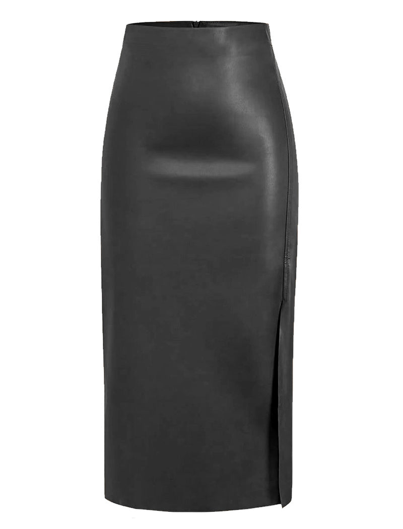 Faux Leather Skirt with Side Slit