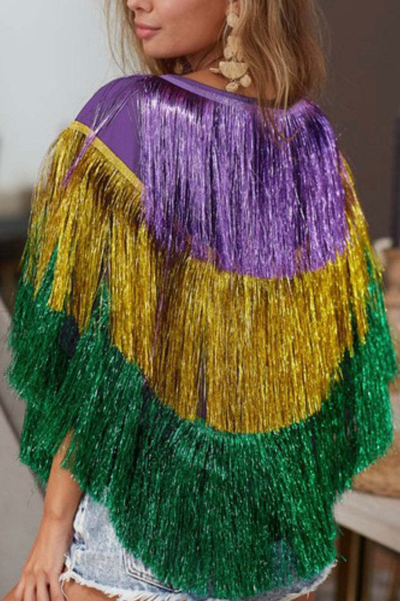 Colorful Fringe Poncho Top