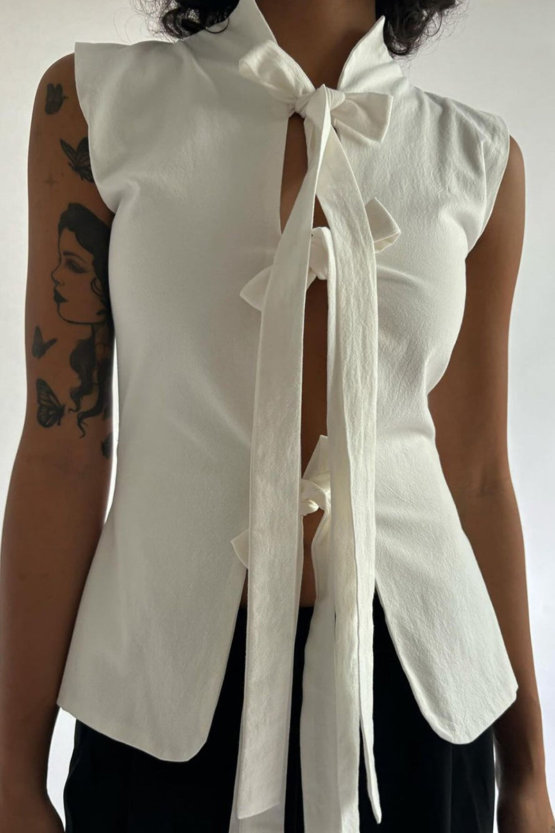 Tie-Front Sleeveless Blouse