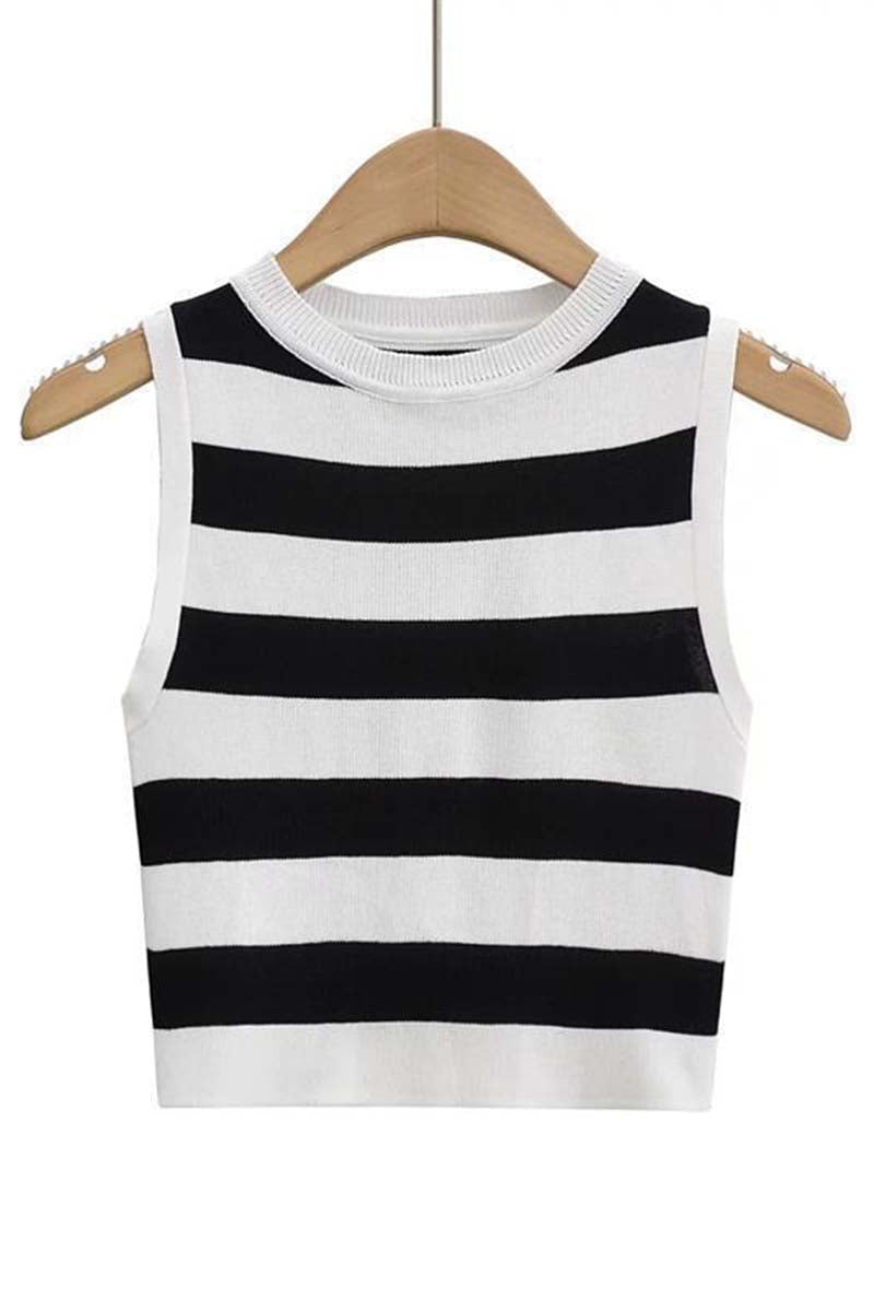 Striped Sleeveless Knit Crop Top