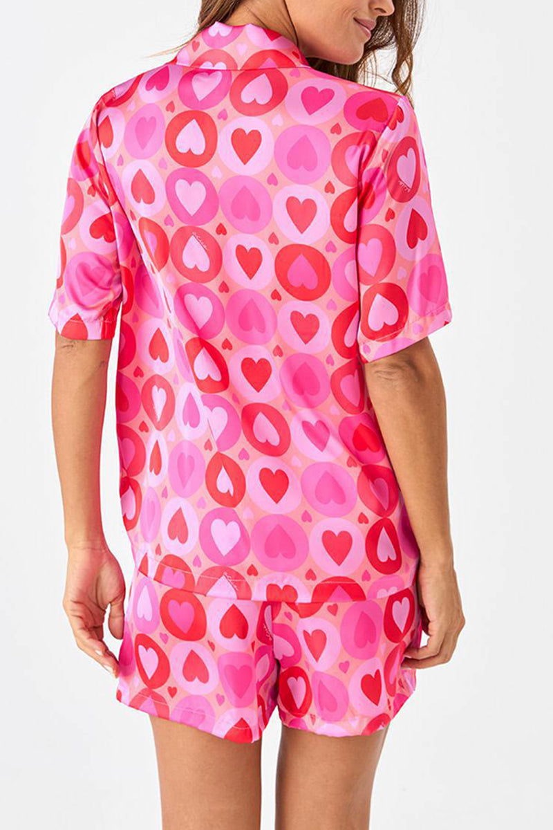 Heart Print Button-Up Pajama Set