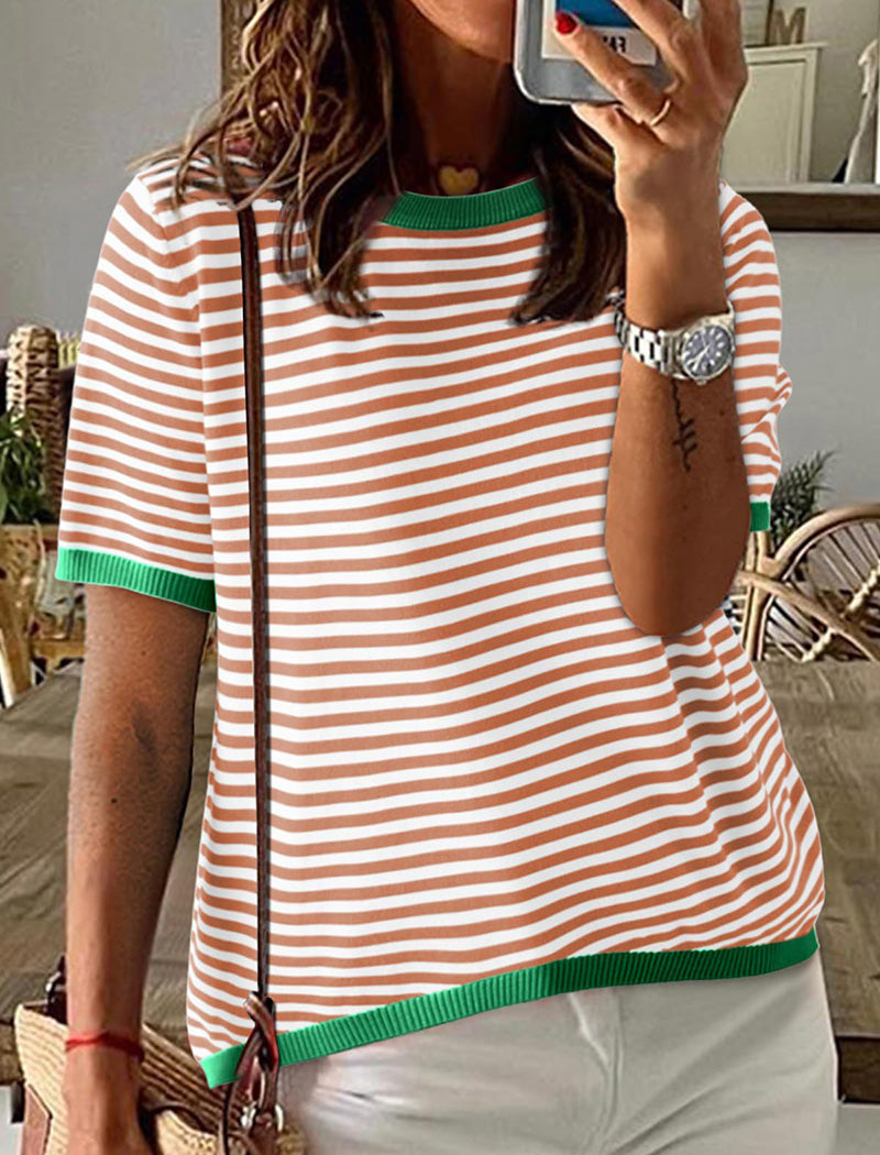 Striped Short Sleeve Sweater