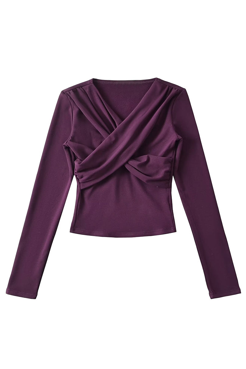 Draped Wrap Front Long Sleeve Top