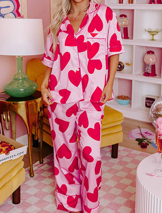 Heart Print Pajama Set