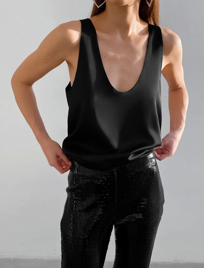 Satin U-neck Tank Top