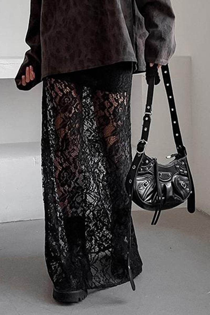 Lace Overlay Maxi Skirt