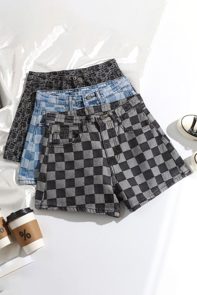 Checkered High-Waist Shorts