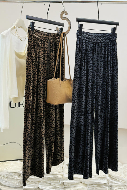 High-Waisted Leopard Print Wide-Leg Pants