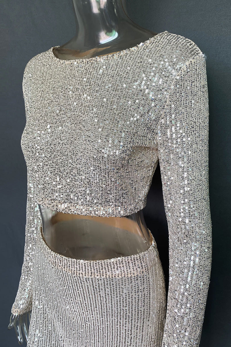 Long Sleeve Cropped Sequin Top