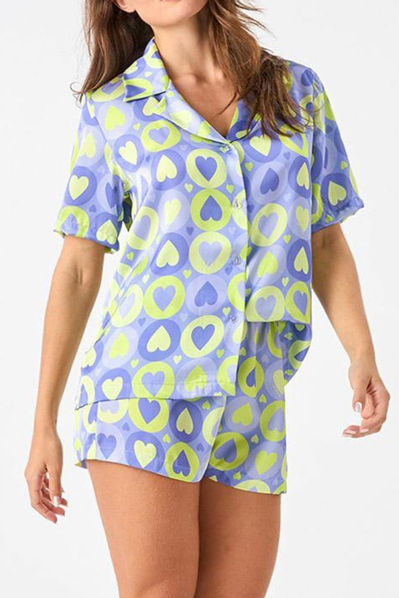 Heart Print Button-Up Pajama Set