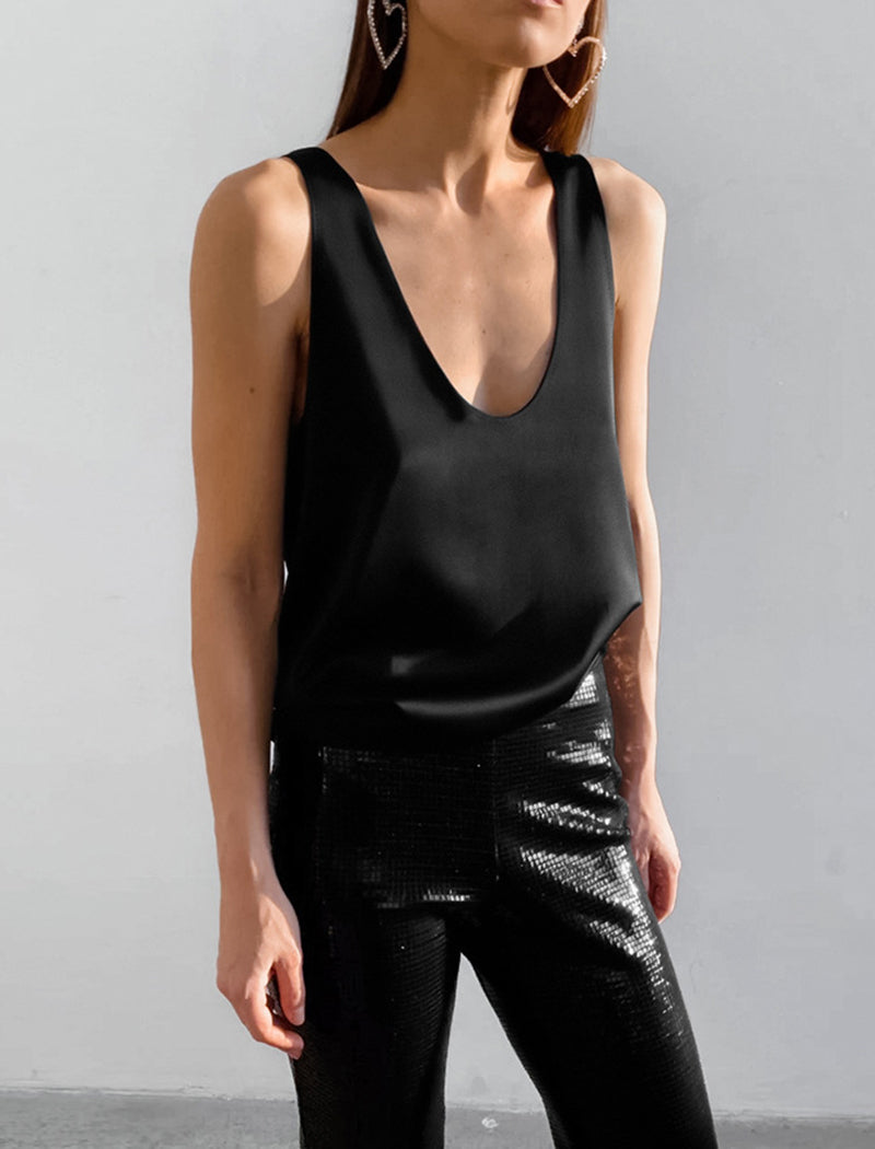 Satin U-neck Tank Top