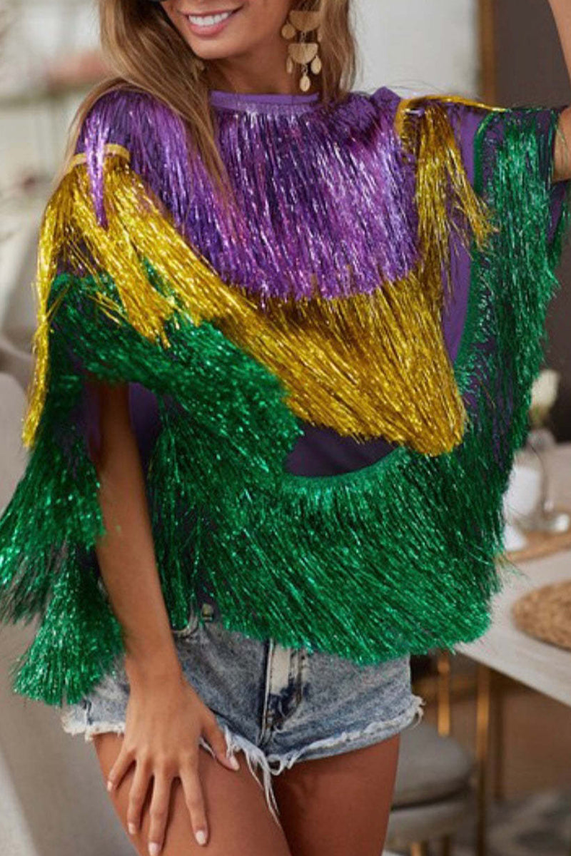 Colorful Fringe Poncho Top