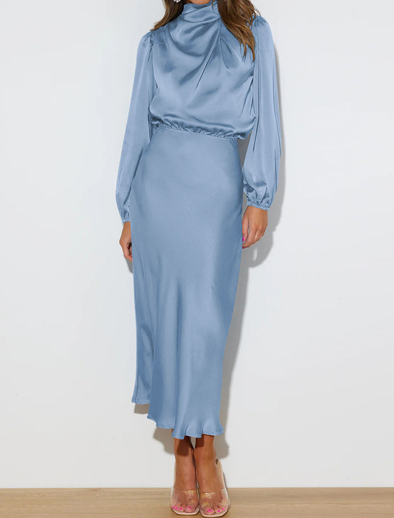 Satin Long Sleeve Midi Dress