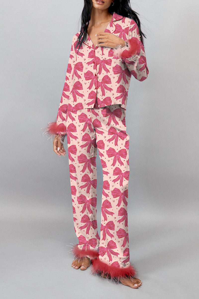 Feather Trim Pajama Set