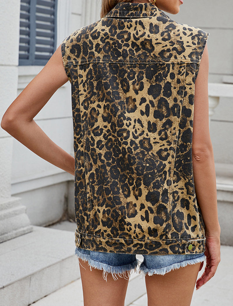 Leopard Print Button-Up Vest