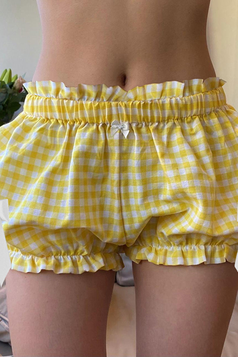 Gingham Shorts with Ruffle Hem