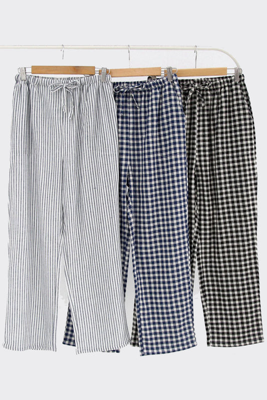 Plaid Striped Drawstring Pants