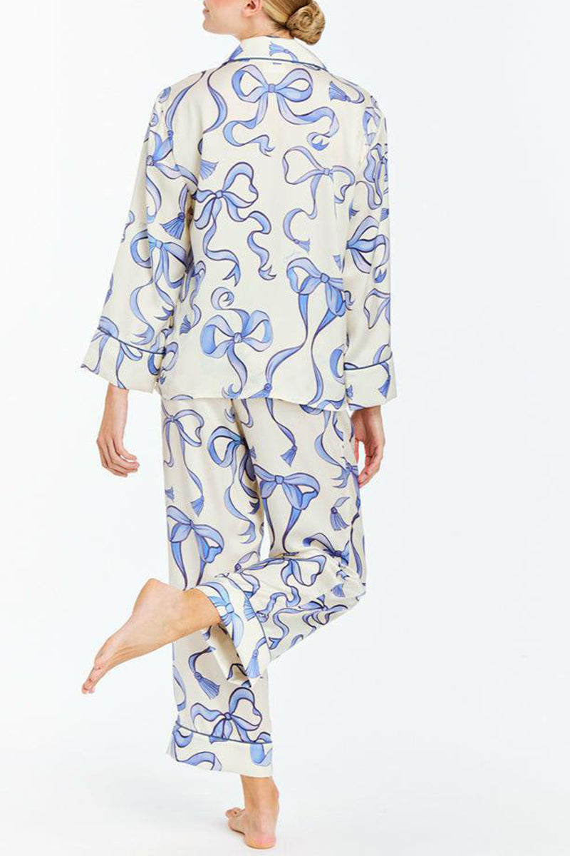 Ribbon Print Button-Up Pajama Set