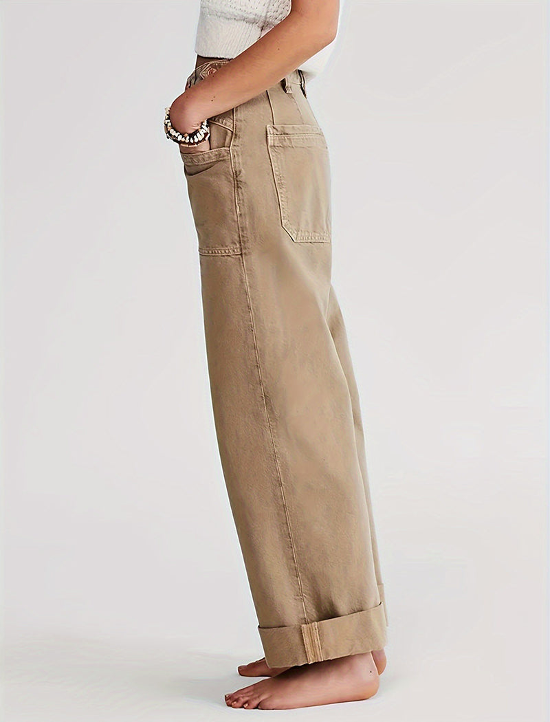 Buttoned Straight-Leg Denim Pants