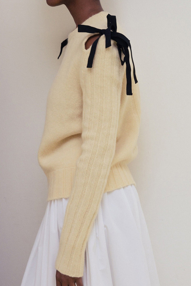 Ribbed Knit Cardigan with Bow Details