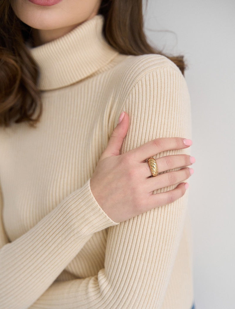 Solid Turtleneck Long Sleeve Knit Top