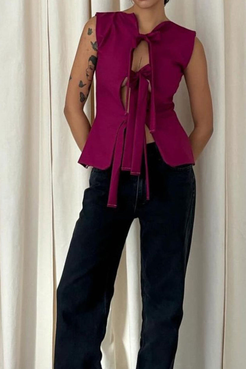 Tie-Front Sleeveless Blouse