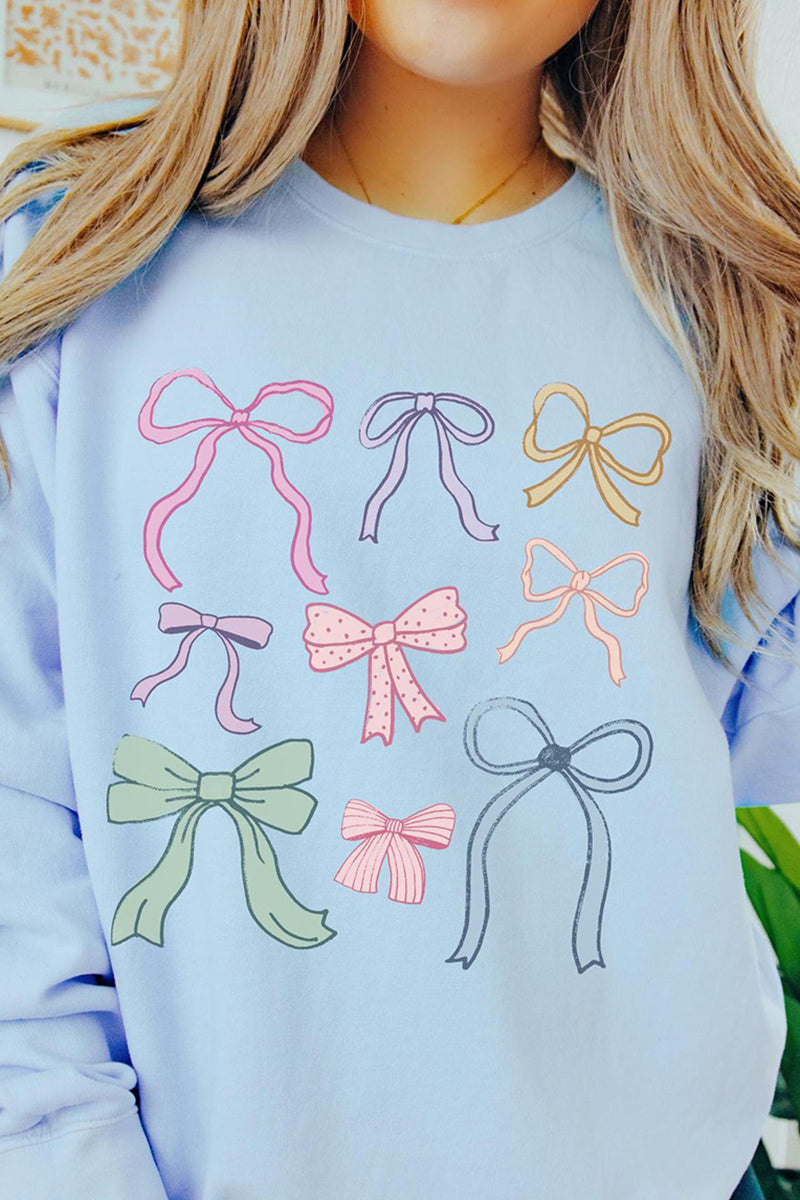 Bow Graphic Long Sleeve Casual Top