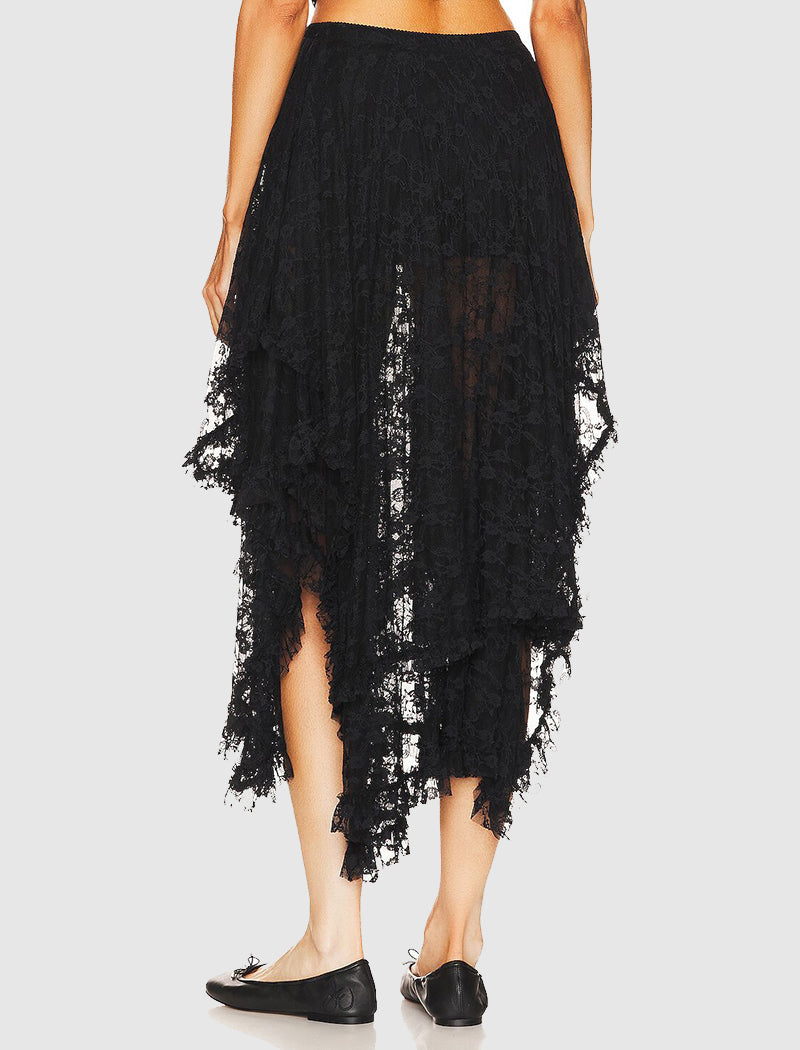 Asymmetrical  Lace Tiered Midi Skirt