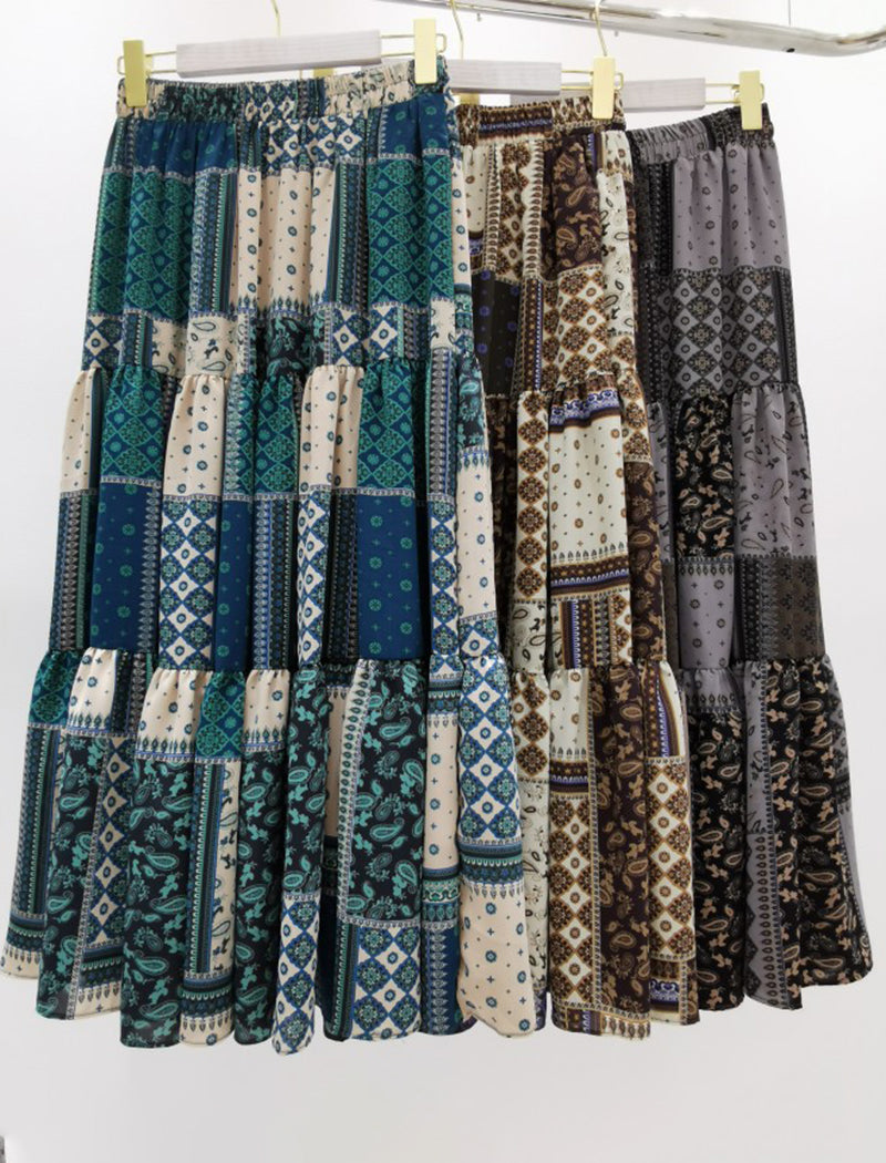 Patchwork Bohemian Print Skirt