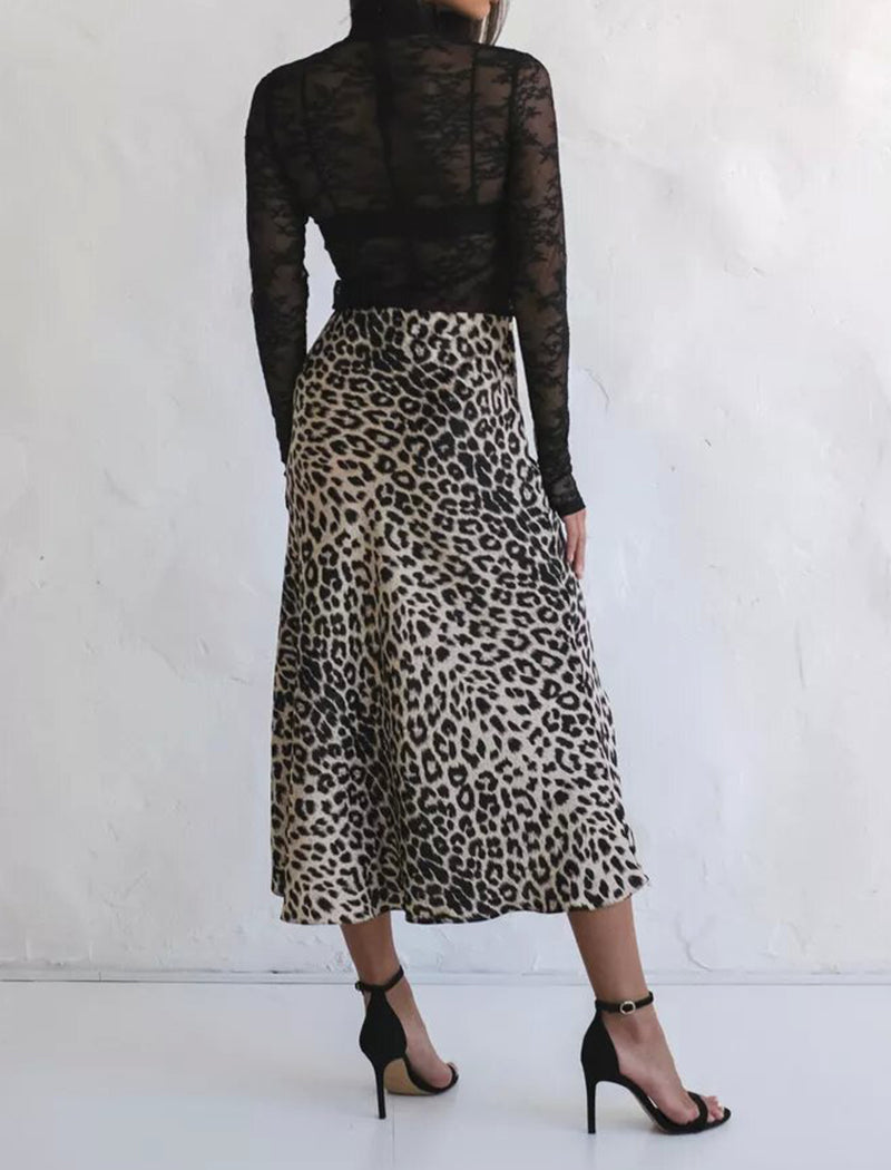 Satin Leopard Print Skirt