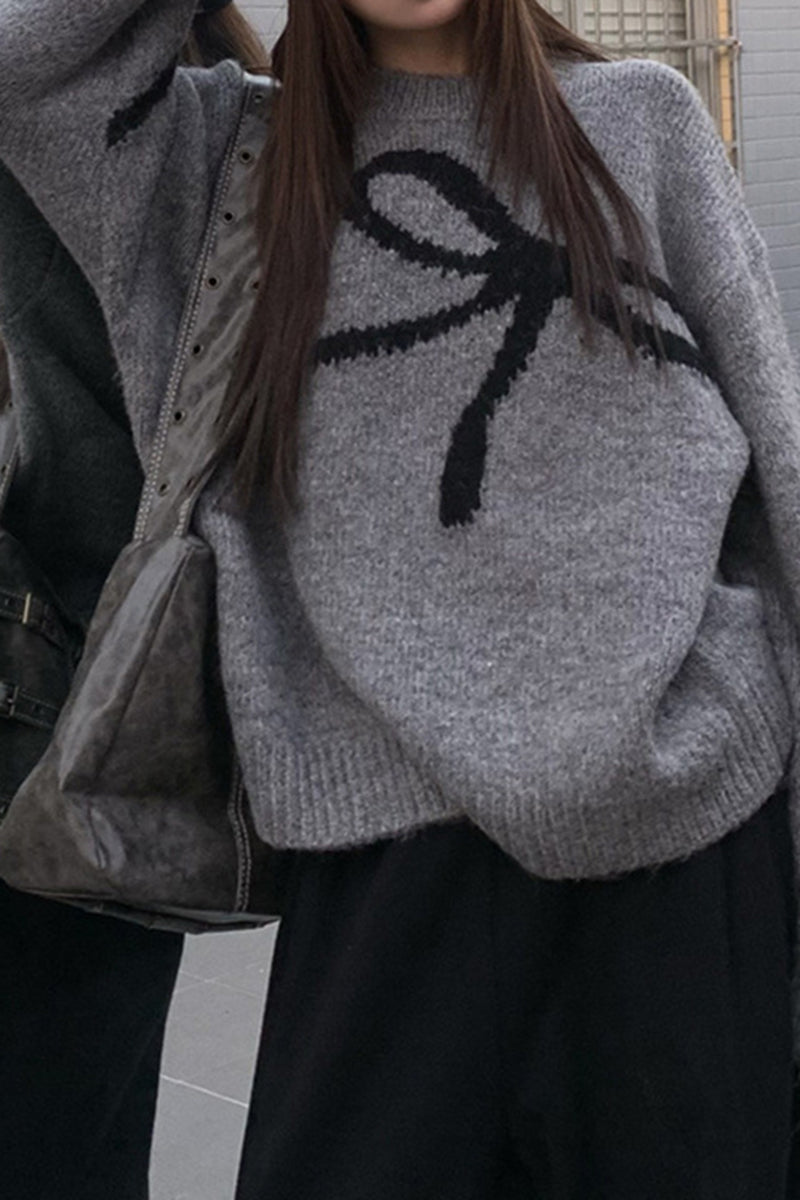 Oversized Bow Accent Knit Sweater