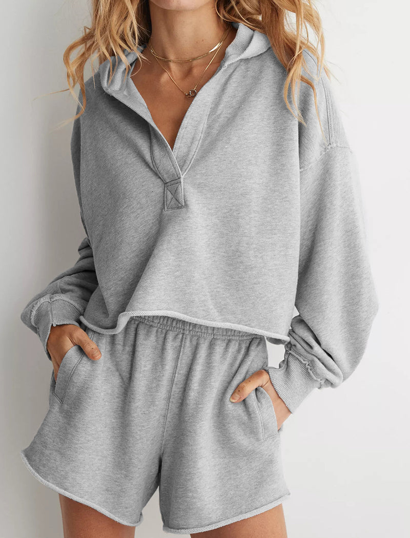 V-Neck Long Sleeve Hoodie