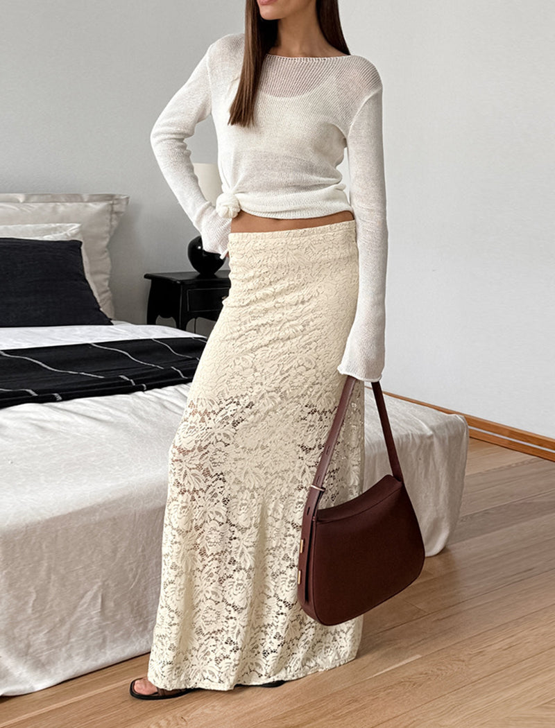 Sheer Lace Midi Skirt