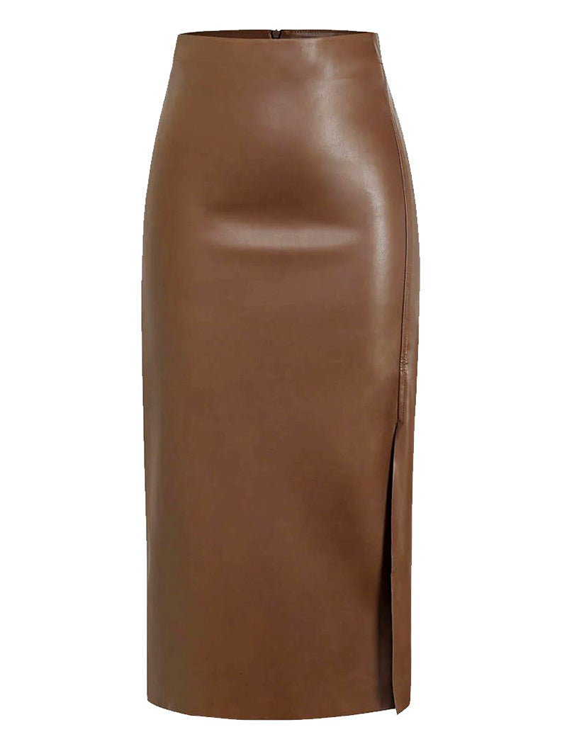 Faux Leather Skirt with Side Slit