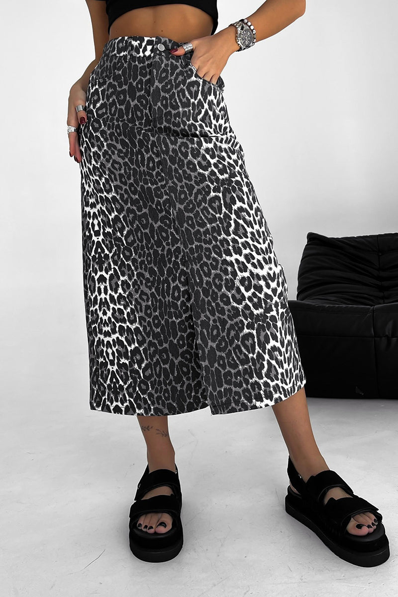 Leopard Print Midi Skirt