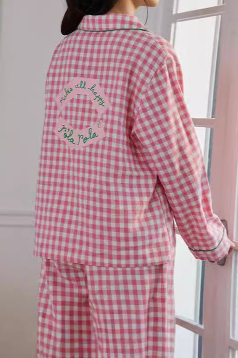 Gingham Button-Up Pajama Set