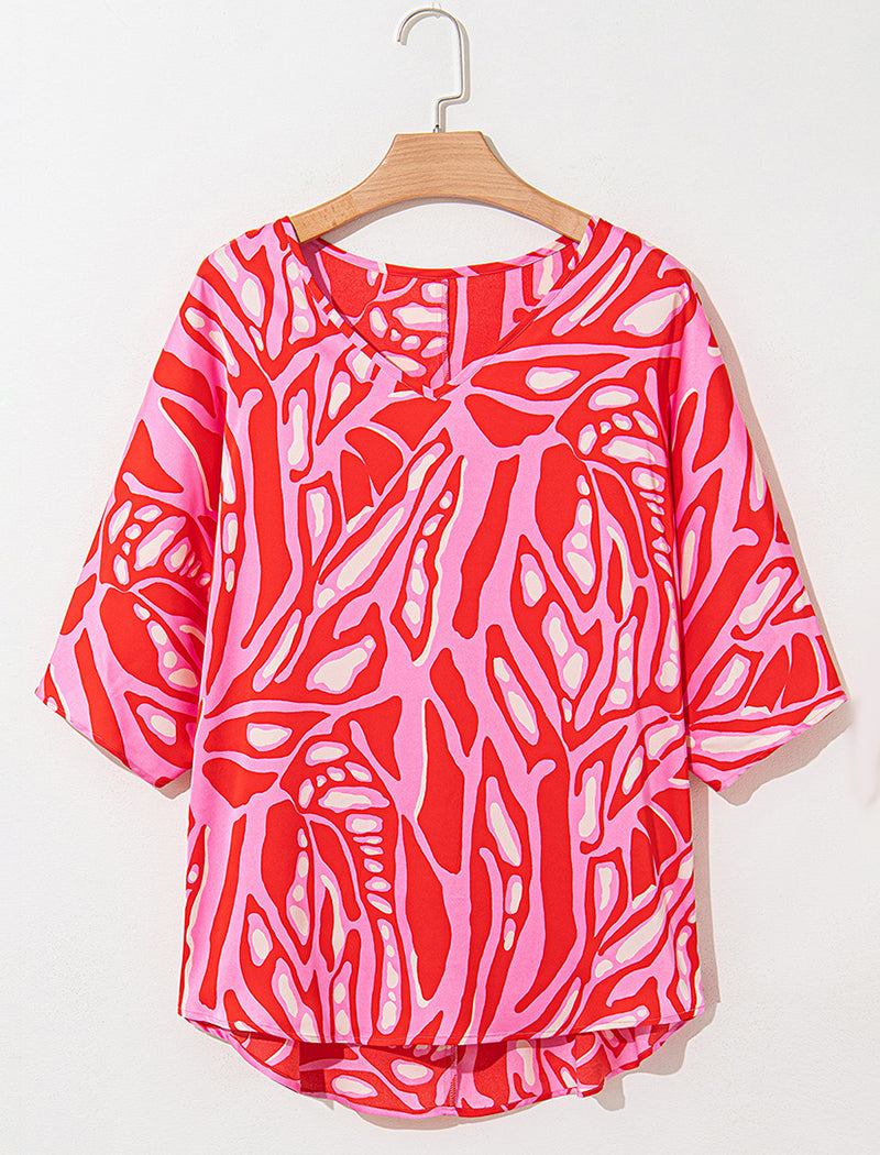 V-Neck Batwing Sleeve Printed Top