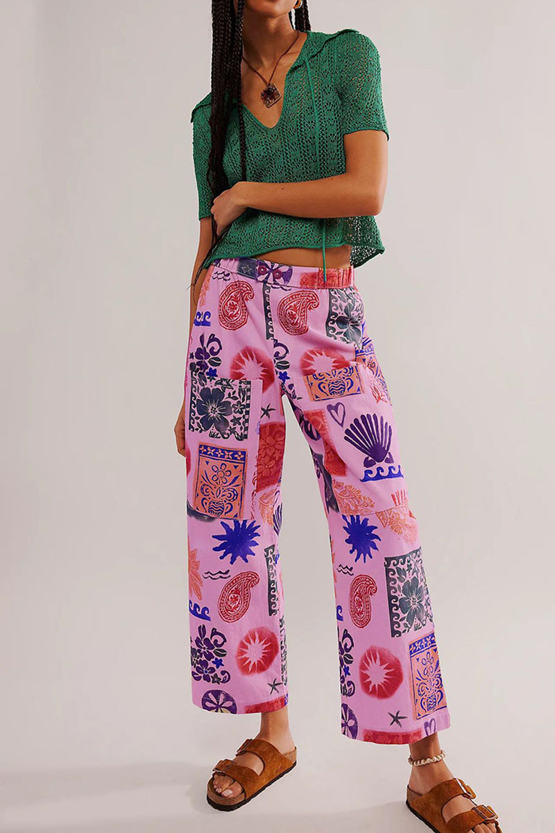 Printed Wide-Leg Pants