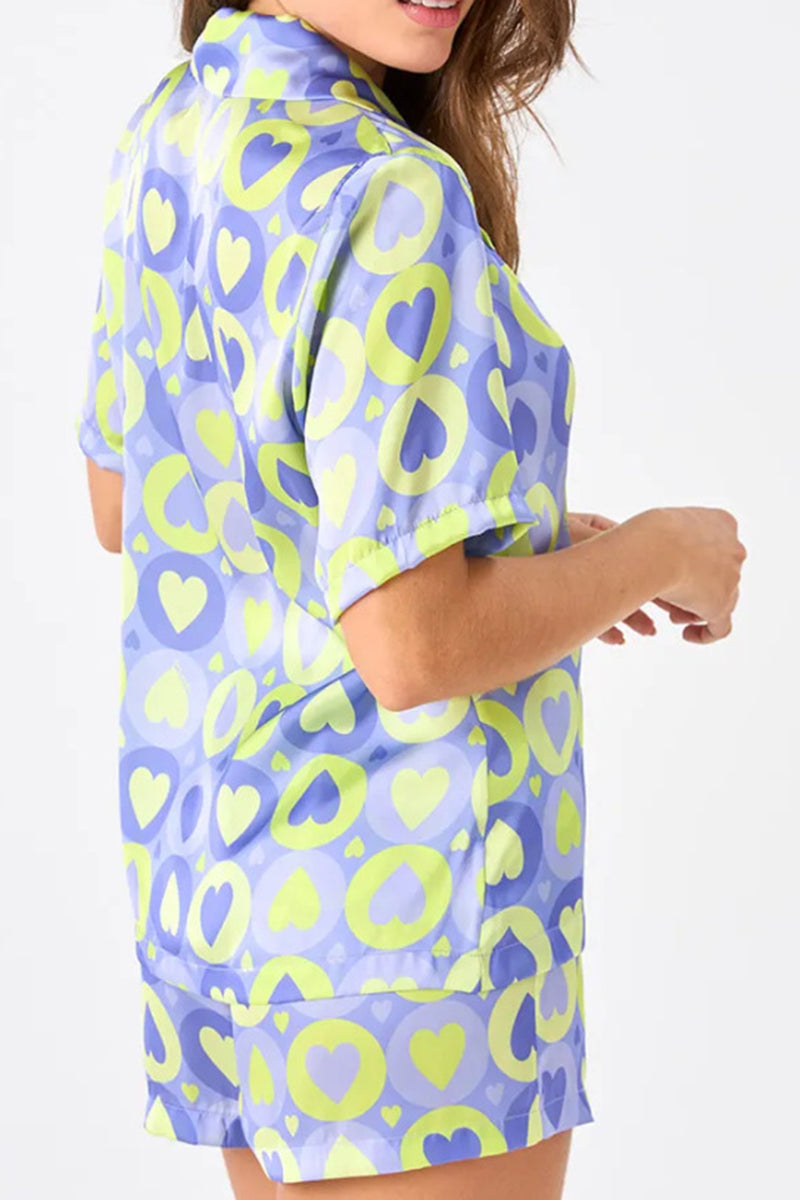 Heart Print Button-Up Pajama Set