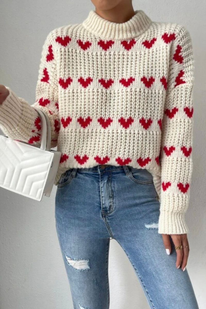 Knit Heart Pattern Sweater