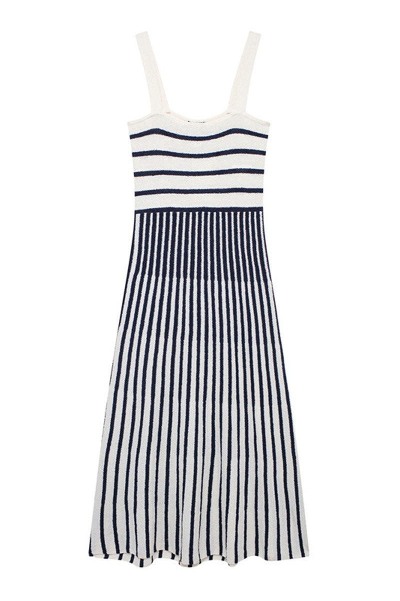 Striped Square Neck Knit Maxi Dress