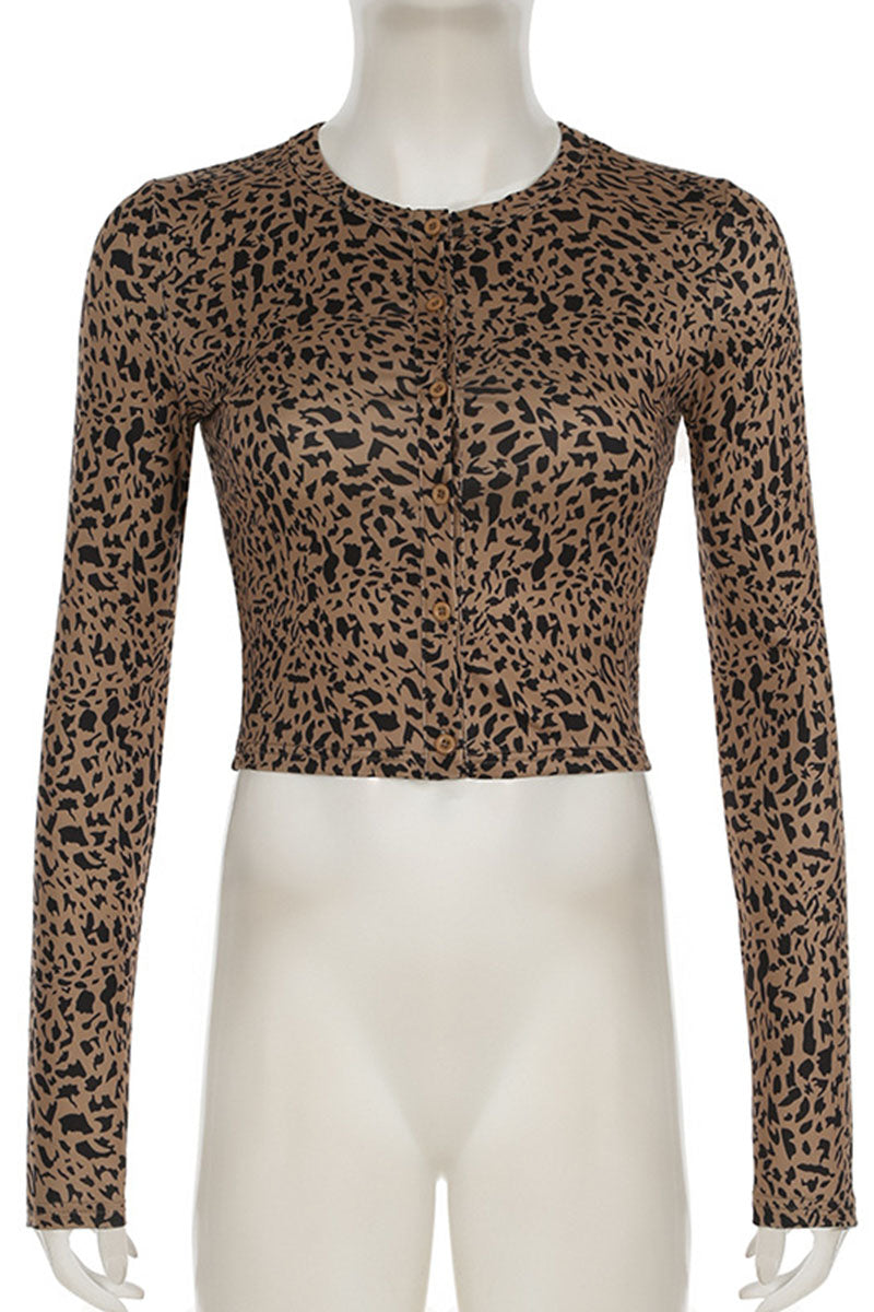 Leopard Print Tie Front Crop Top