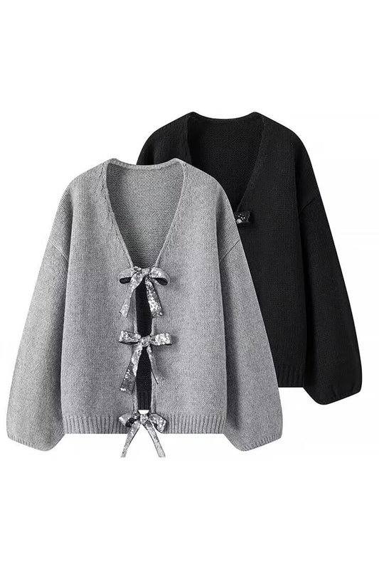 Bow-Tie Front Open Cardigan