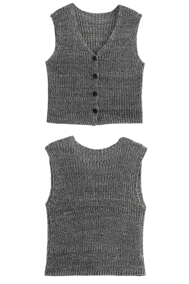 Textured Knit Buttoned Vest