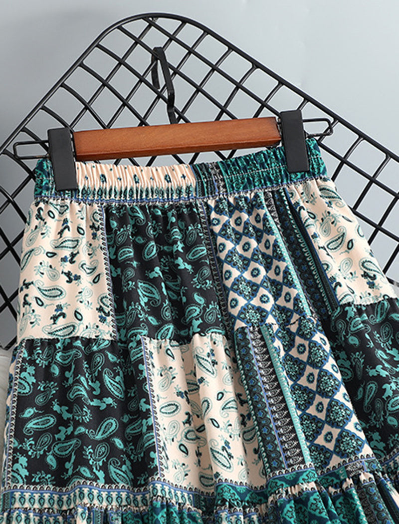 Patchwork Bohemian Print Skirt