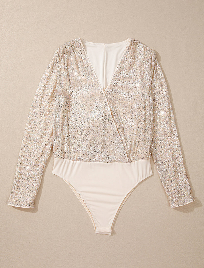 V-Neck Sequin Long Sleeve Bodysuit